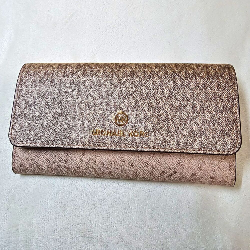 Michael Kors Jet Set Large Signature Logo Tri-Fold Wallet Camel Multi NWOT